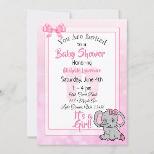 Pink Elephant Girl's Baby Shower Einladung