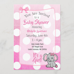 Pink Elephant Girl's Baby Shower Einladung