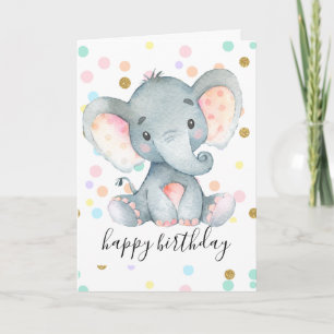 Pink Elephant Girls Birthday Polka Dot Glitter Fun Karte
