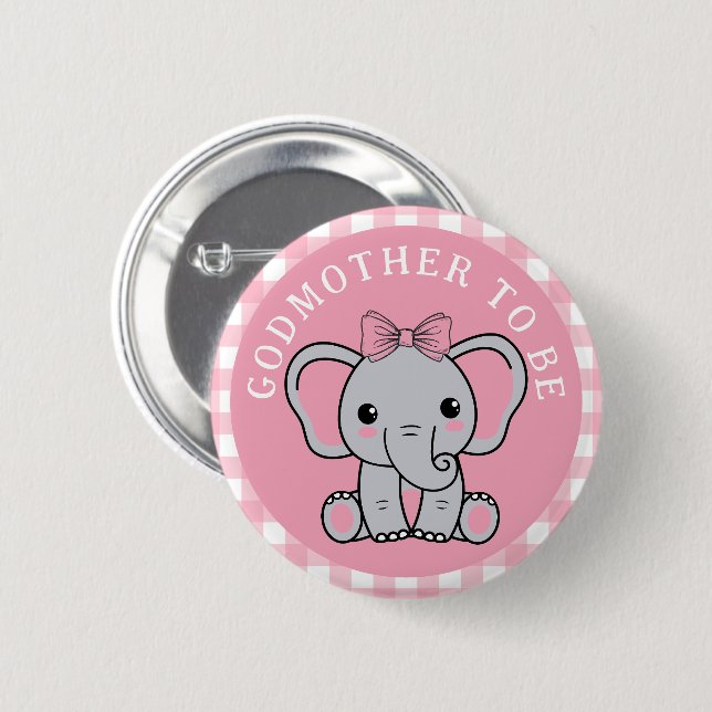 Pink Elephant Godmutter wird Babydusche Button (Vorne & Hinten)