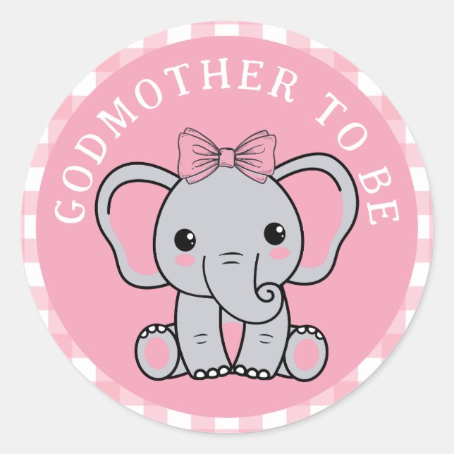 Pink Elephant Godmutter wird Babydusche Runder Aufkleber (Vorderseite)