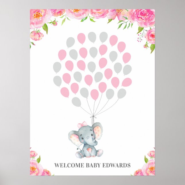 Pink Elephant Guestbook Alternative Sign Poster (Vorne)