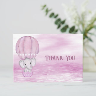 Pink Elephant Hot Air Ballon Danke Karte