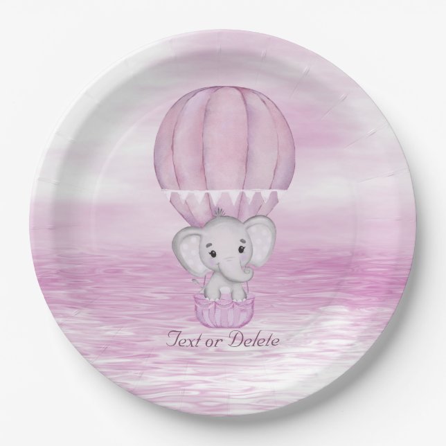 Pink Elephant Hot Air Ballon Papierplatte Pappteller (Vorderseite)