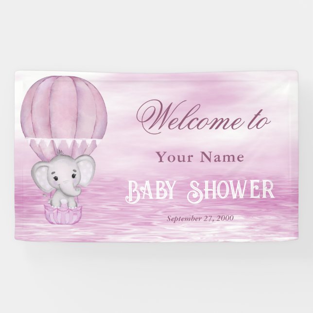 Pink Elephant Hot Air Ballon Willkommensbanner Banner (Horizontal)