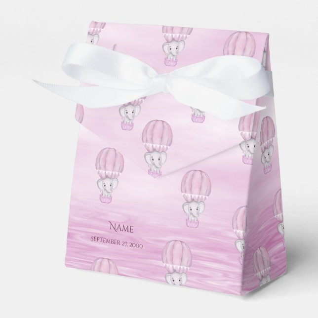 Pink Elephant Hot Air Balloon Gefallen Box Geschenkschachtel (Vorderseite)