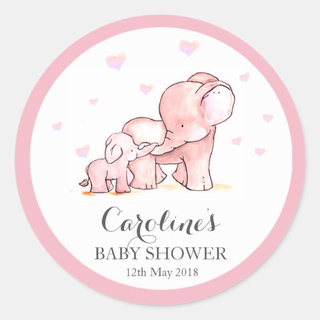 Pink Elephant Liebe Blue Baby Shower Sticker  (Vorderseite)