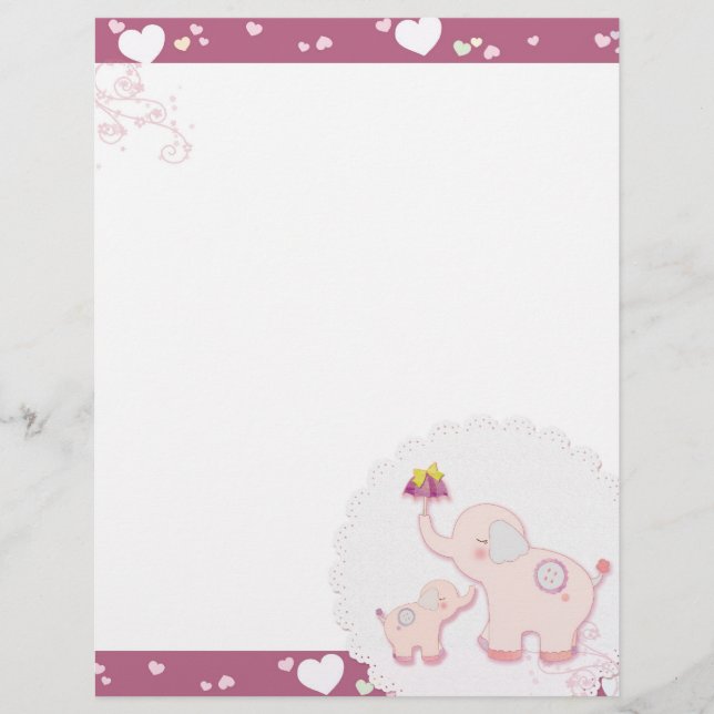 Pink Elephant Liebe Whimsical Scrapbook Letterhead (Vorderseite)