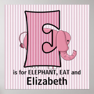 Pink Elephant Mit Monogramm E Baby Room Poster