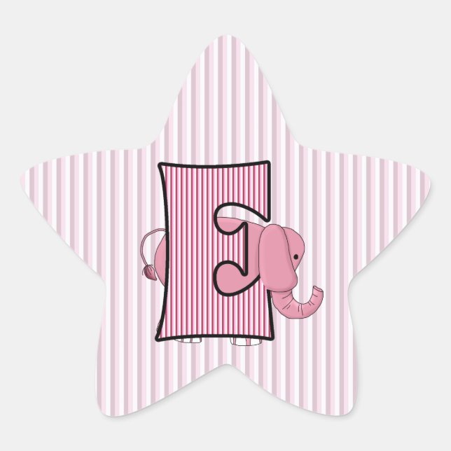 Pink Elephant Mit Monogramm Letter E Girls Stern-Aufkleber (Vorderseite)