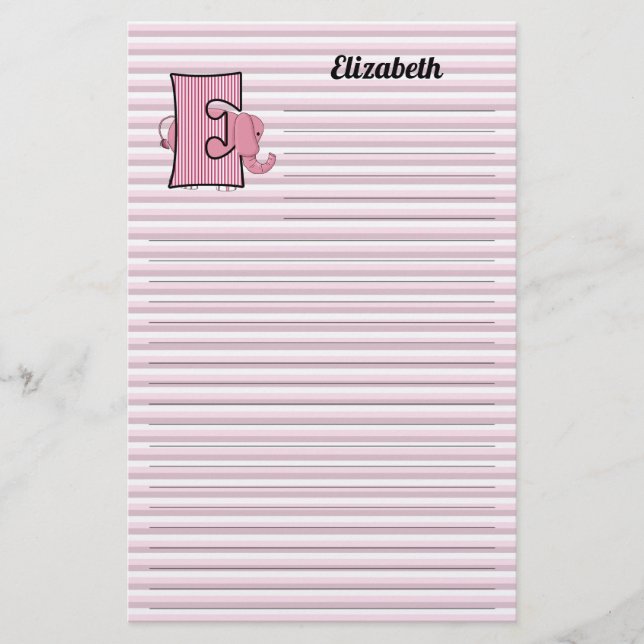 Pink Elephant Mongrammatier Letter E Lined Briefpapier (Vorderseite)