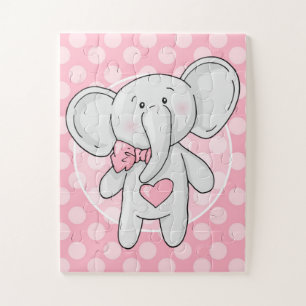 Pink Elephant - Niedliche Polka Dots Heart Bow Puzzle
