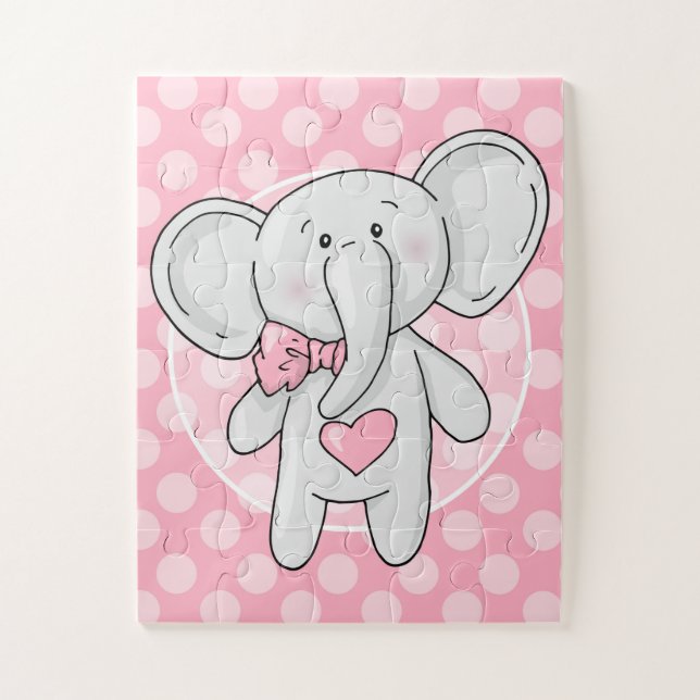 Pink Elephant - Niedliche Polka Dots Heart Bow Puzzle (Vertikal)