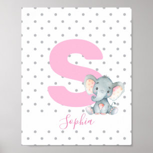 Pink Elephant Personalisiert Girl Baby Name Kinder Poster