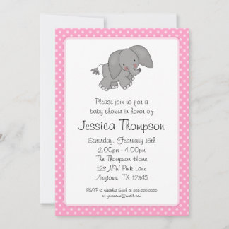 Pink Elephant Polka Dots Baby Dusche Einladung