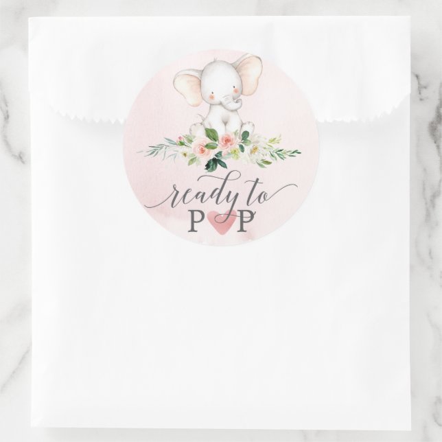 Pink Elephant ready to Pop Baby Gefälligkeitsaufkl Runder Aufkleber (Tasche)