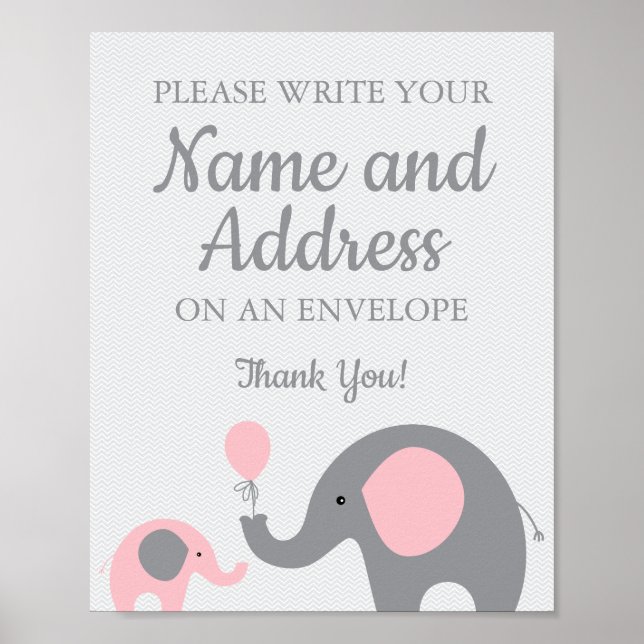 Pink Elephant schreiben Sie Ihre Name-Adresse auf  Poster (Vorne)