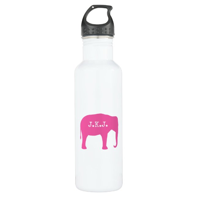 Pink Elephant-Silhouette mit Ihrem Text Edelstahlflasche (Vorderseite)