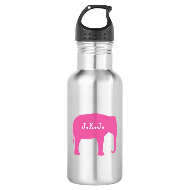 Pink Elephant-Silhouette mit Ihrem Text Edelstahlflasche (Vorderseite)