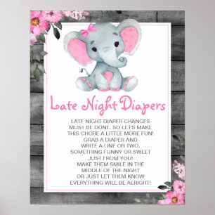 Pink Elephant Spate Night Diapers Baby Duschzeiche Poster