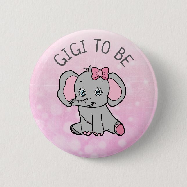 Pink Elephant Themed Gigi to Be Baby Shower Button (Vorderseite)