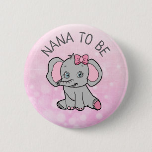 Pink Elephant Themed NANA to Be Baby Dusche Button