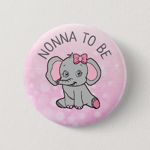 Pink Elephant Themed Nonna Be Baby Shower Button