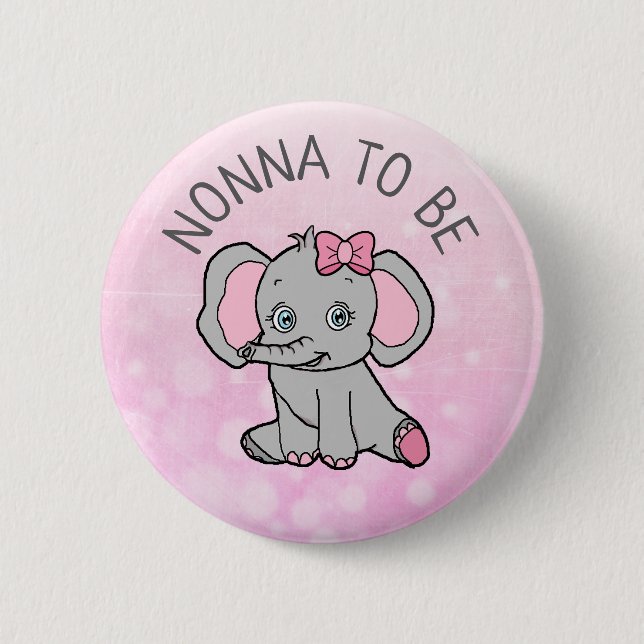 Pink Elephant Themed Nonna Be Baby Shower Button (Vorderseite)
