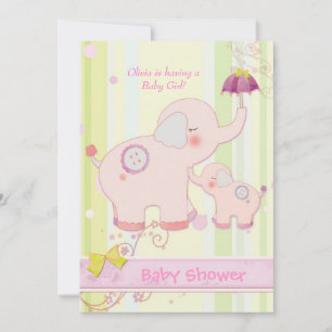 Pink Elephant Umbrella Girl Dusche Einladung