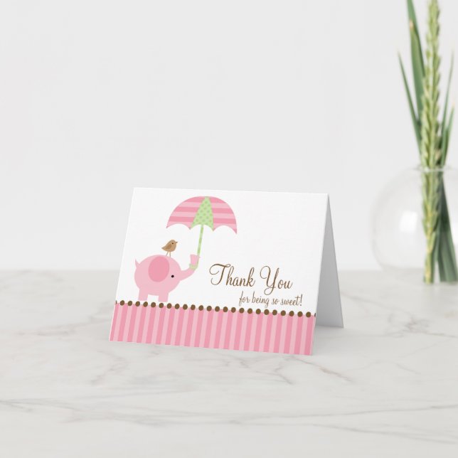 Pink Elephant Vielen Dank Note Card Dankeskarte (Vorderseite)