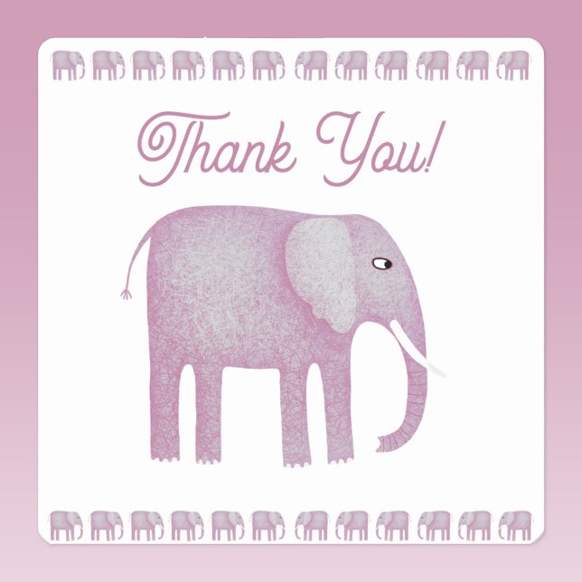 Pink Elephant Vielen Dank Quadratischer Aufkleber (Pink elephant watercolor thank you sticker)