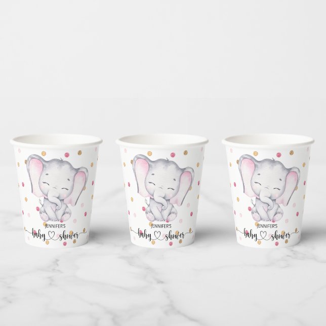 Pink Elephant Watercolor Babydusche Pappbecher (Multi)