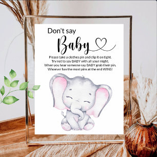 Pink Elephant Watercolor Babydusche Poster