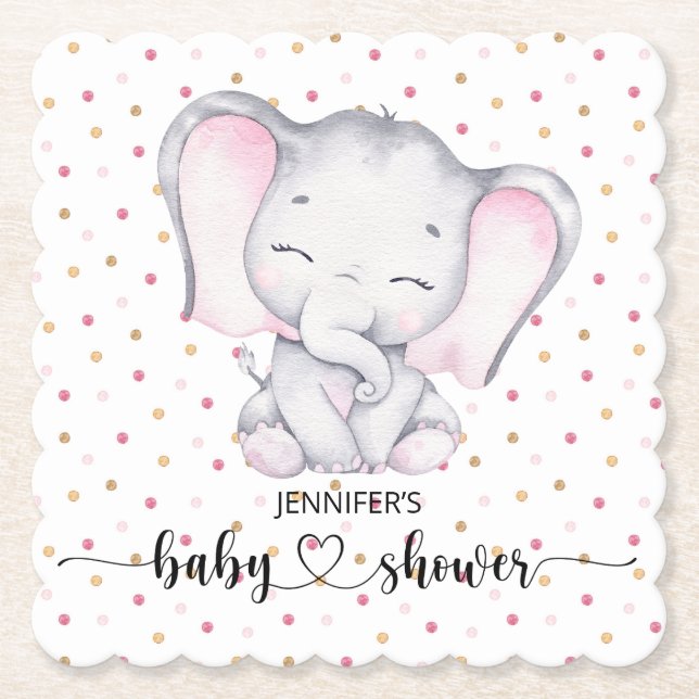 Pink Elephant Watercolor Babydusche Untersetzer (Vorderseite)