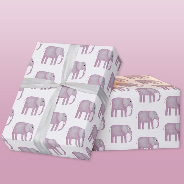 Pink Elephant Watercolor Geschenkpapier (Pink watercolor elephant wrapping paper roll)