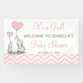 Pink Elephant Zickzack Girly Baby Shower Banner