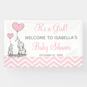 Pink Elephant Zickzack Girly Baby Shower Banner