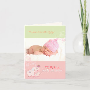 Pink Elephants Baby Girl Foto Geburtsankündigung Ankündigung