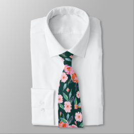 Pink Emerald Green Watercolor Rose Muster Hochzeit Krawatte
