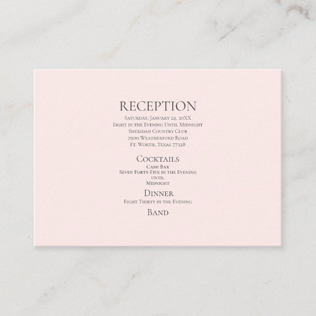 Pink Empfang Cash Bar Wedding Card Begleitkarte (Vorderseite)