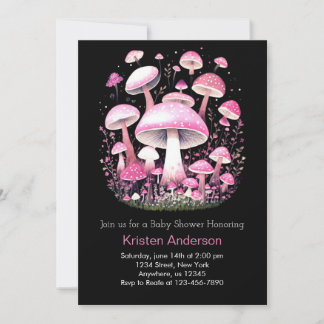 Pink Enchanted Adventure Mushroom Girl Babydusche Einladung
