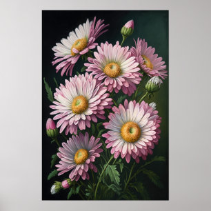 Pink English Daisy Blume Art Print Poster