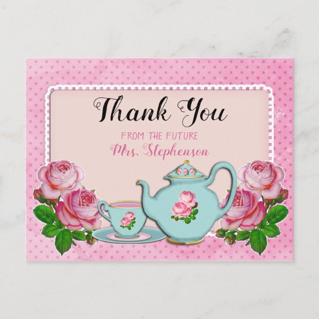 Pink English Hütte Style Brautparty Vielen Dank Postkarte (Vorderseite)