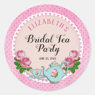 Pink English Hütte Style Bridal Tee Party Dusche Runder Aufkleber