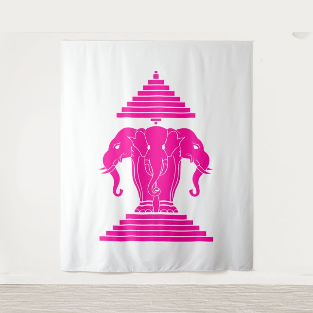 Pink Erawan Three Headed Elephant Lao / Laos Flag Wandteppich (Vorderseite)
