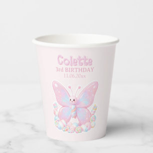 Pink Erdbeer Schmetterling Geburtstag Pappbecher