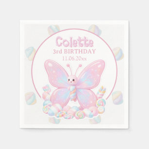 Pink Erdbeer Schmetterling Geburtstag Serviette