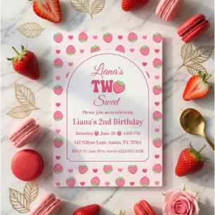 Pink Erdbeere 2. Geburtstag Berry Two Süßes Mädche Einladung