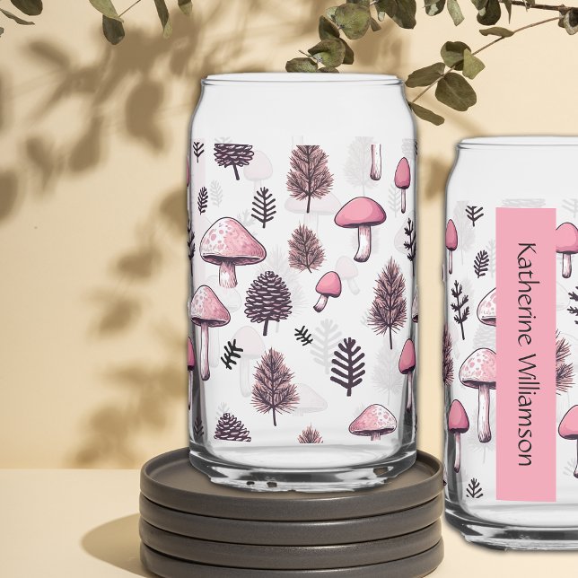 Pink Erntedank Fall Mushrooms Personalisieren Name Dosenglas (Von Creator hochgeladen)