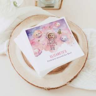Pink Erste Reise um die Sonne Weltraum Mädchen Geb Serviette